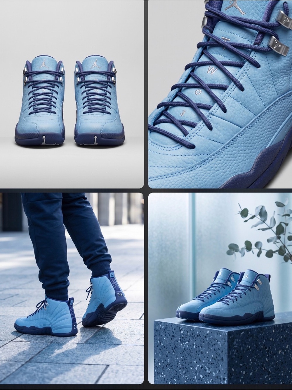 Original Jordan YOUTH 6.5, Light Blue and Navy Basketball Shoes